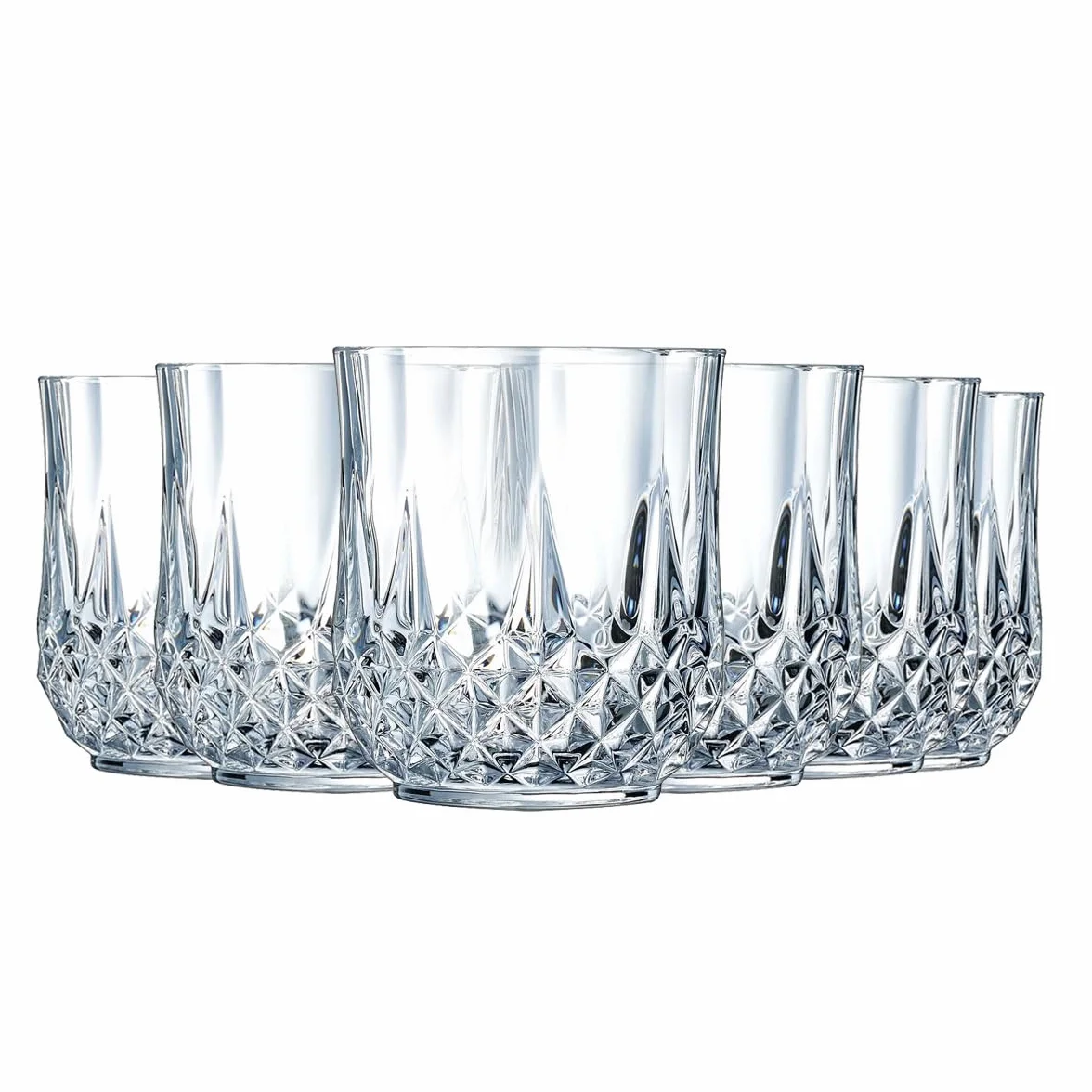 Cristal D'Arques Paris Longchamp – 6 vasos bajos de 32 cl de Kwarx – Brillo, transparencia y alta resistencia – Molduras icónicas – Fabricado en Francia