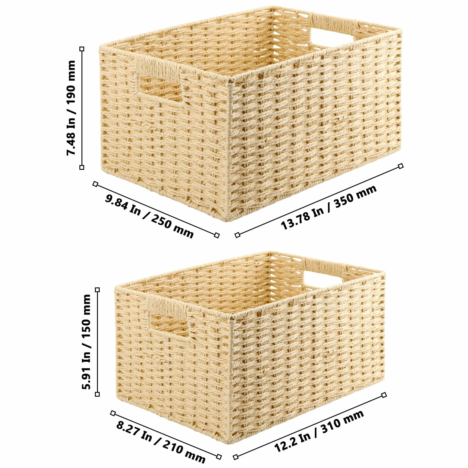 Juego de 2 Cestas de Almacenamiento de Ratán Trenzadas Apilables - Rectangulares para Baño Dormitorio Cocina - 35x25x18cm y 31x21x15cm
