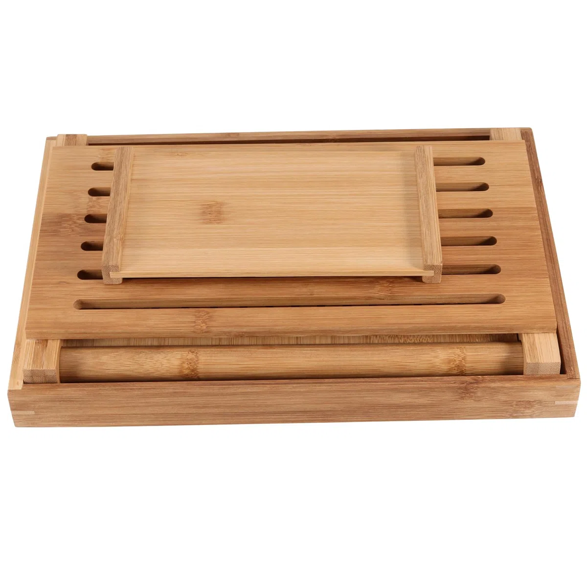 Cortador de pan de bambú, guía ajustable y plegable, bandeja para migas, rebanadoras de madera para pan casero, 31,7 x 23,7 x 19 cm