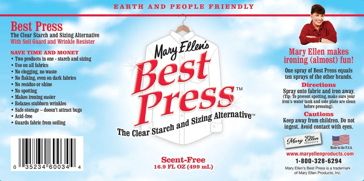 Mary Ellen Products Best Press - Almidón transparente alternativo (sin aroma), Incoloro (9,62 x 8,35 x 22,32 cm), 499 ml
