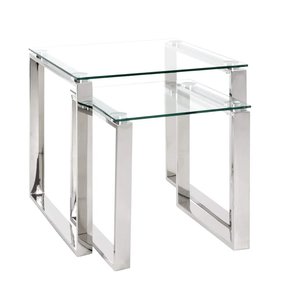 HAKU Mesita Auxiliar Acero Inoxidable Tablero de Cristal Transparente Mesa de sofá con Vidrio de Seguridad 8 mm Mesa de Centro - Dim.: An 42 x Al 45 x P 42 cm; Estilo: Moderno