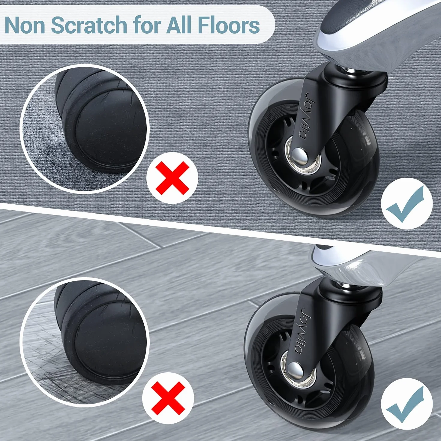 Ruedas para Sillas de Oficina 11x22 mm (5 Piezas), para Muebles Ruedas Giratorias Silenciosas de Repuesto Universales 75mm (3'') - MAX 250kg, Policarbonato (PC), negro