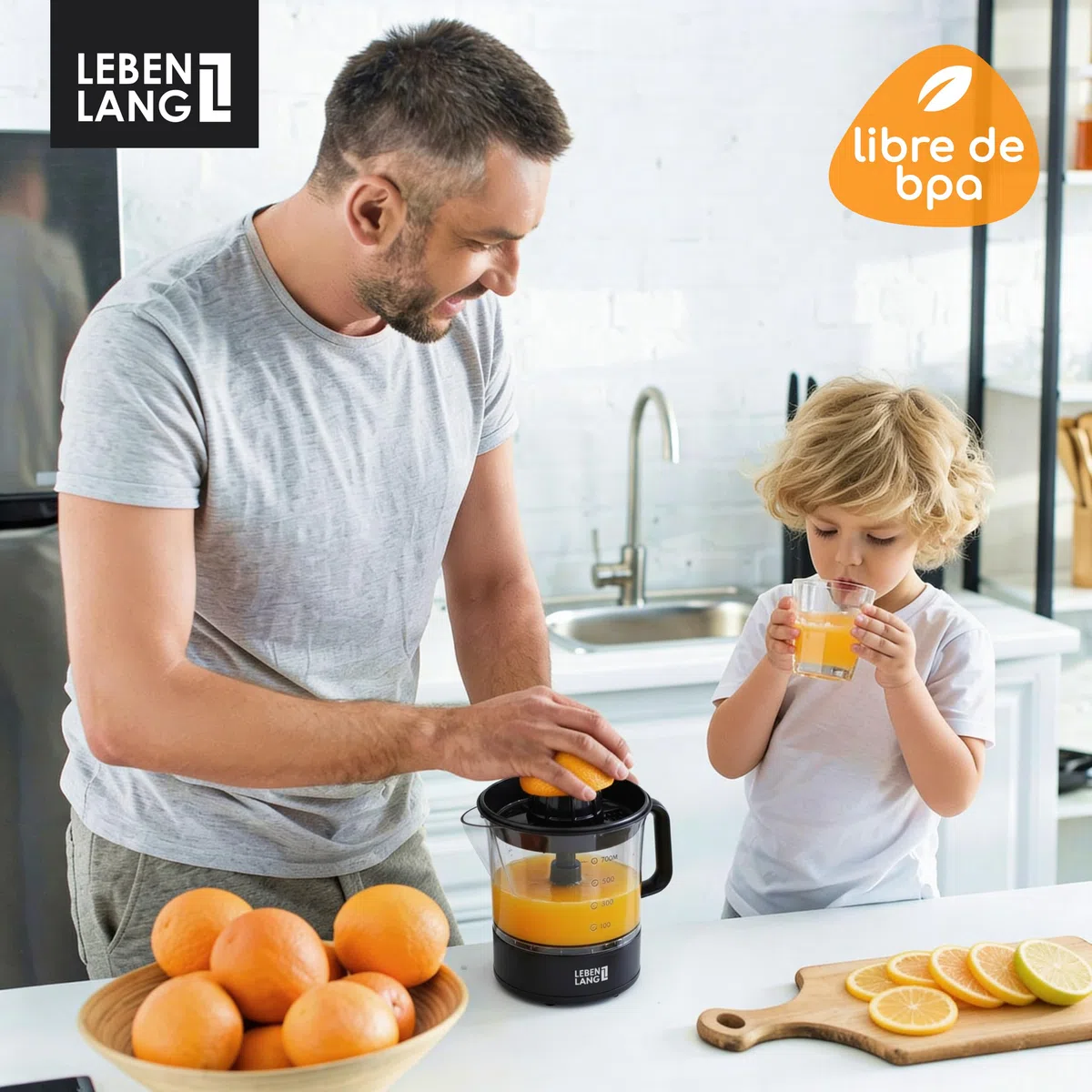 LEBENLANG Exprimidor de naranjas electrico - 2 conos & sin BPA I Alto rendimiento de zumo I 700 ml esprimidores citrinos eléctrico I Esprimidoras zumos pequeño Orange juicer machine