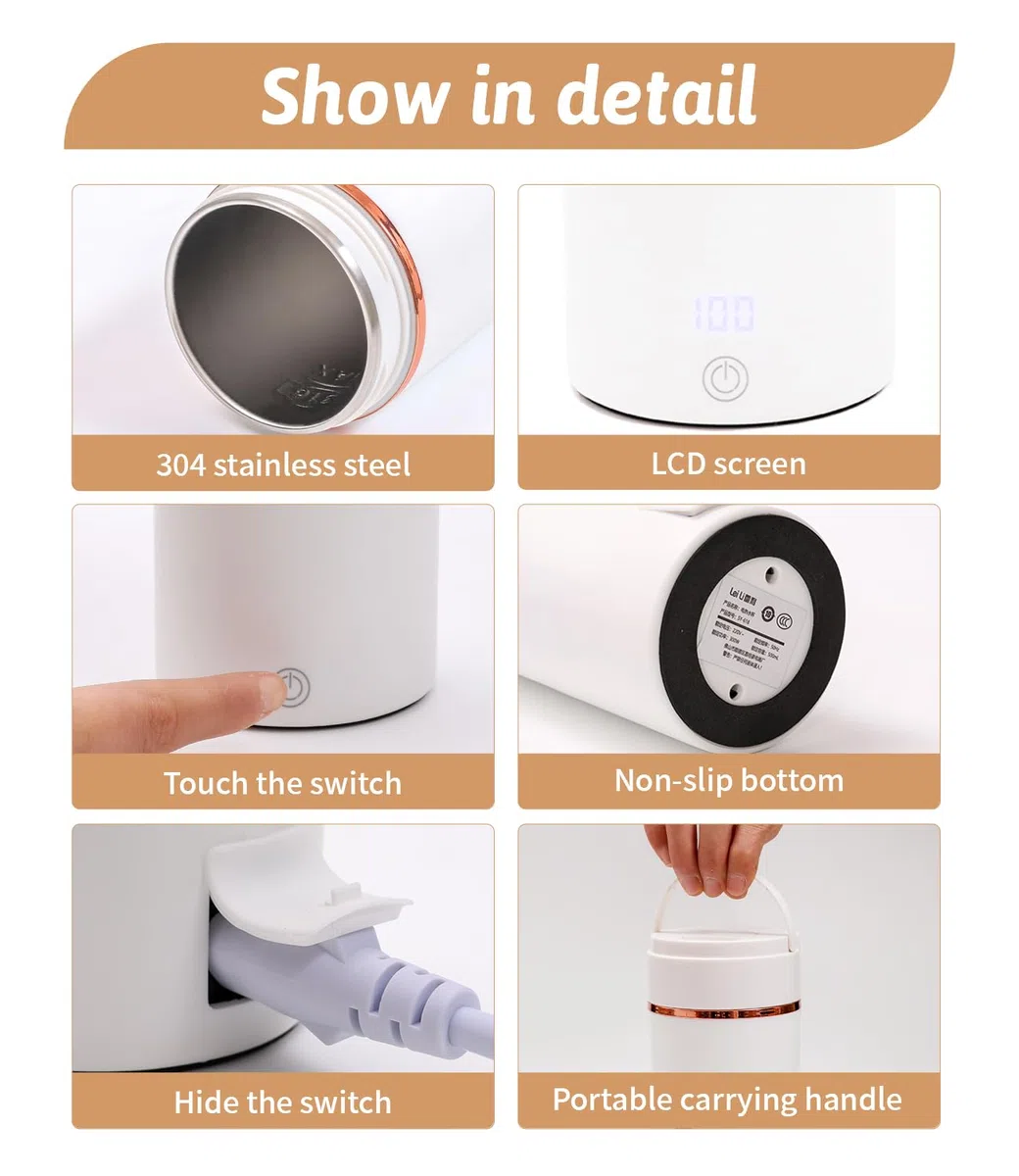 Pequeño hervidor de agua portátil, 500ML 6-Temperaturas Hervidor de Agua Eléctrico, Mini Hervidor Eléctrico, Con Pinceles y bolsas, Materiales Inoxidables, Apagado Automático, para Hacer Leche Café Té