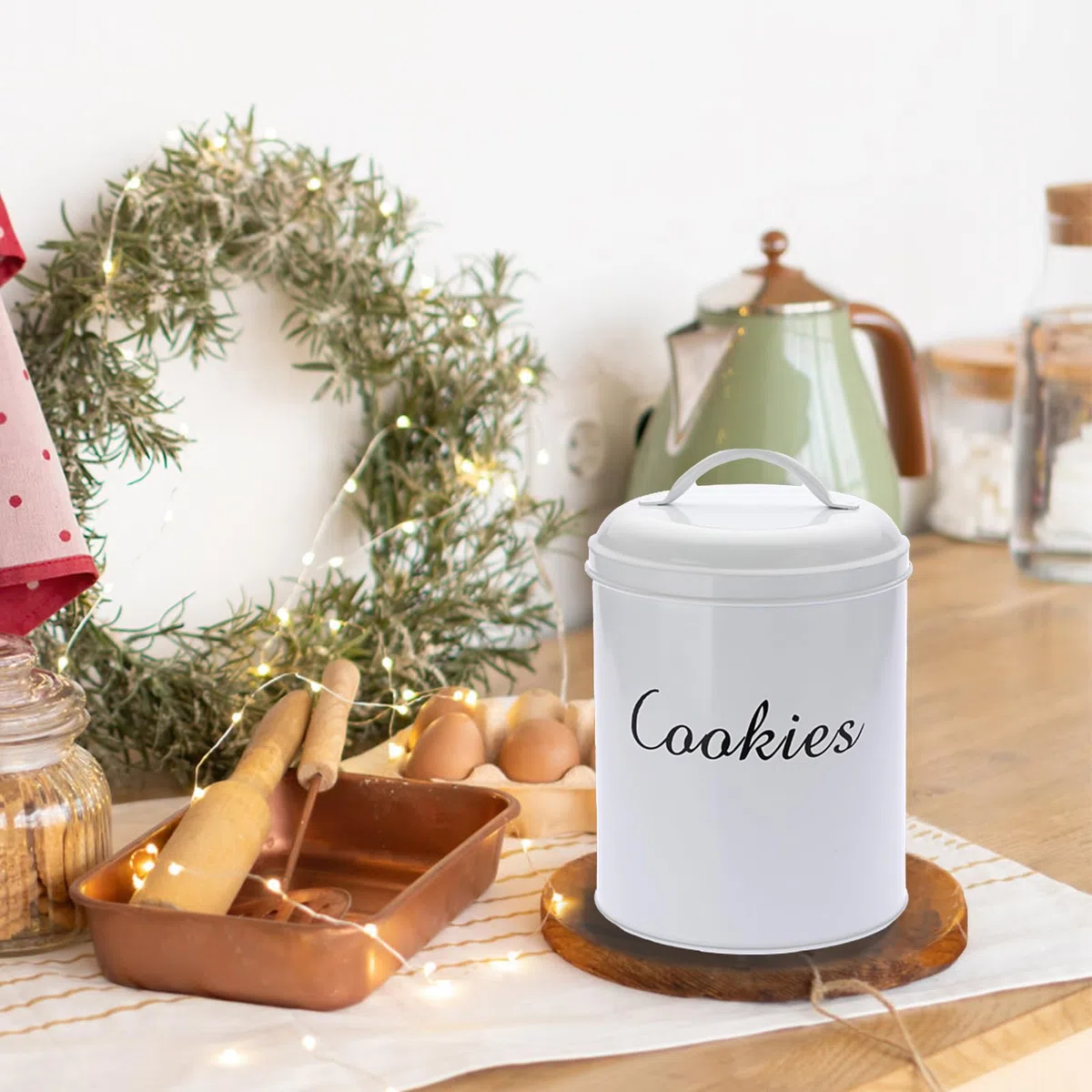 SUMTree Tarro de galletas de 1 galón para encimera de cocina, lata grande con tapas, contenedor de almacenamiento de alimentos, tarro de galletas para galletas, postre, regalo, decoración rústica de