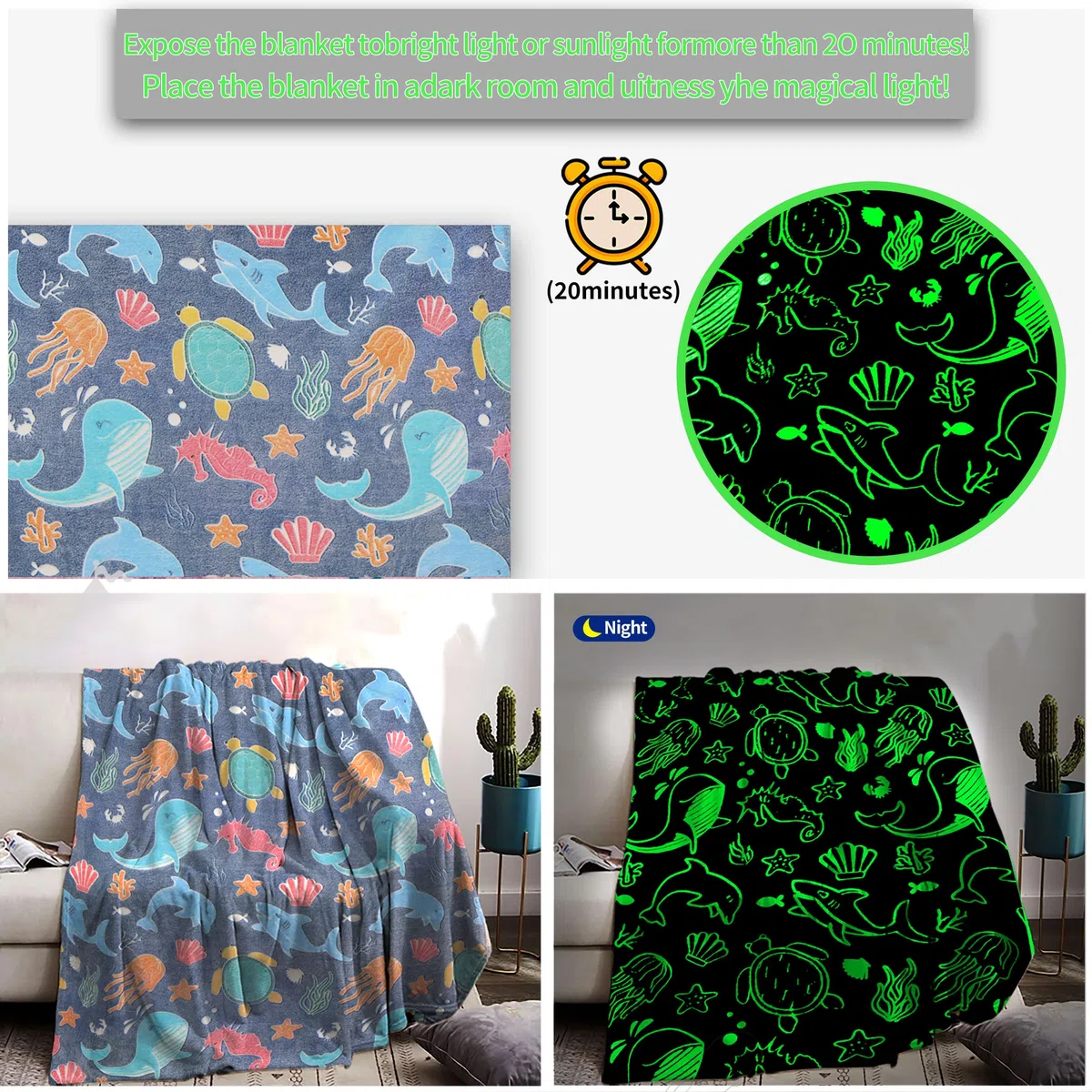 Manta para niños de 150x200cm, mundo submarino, ilumina en la oscuridad, súper suave y cálida para regalos de niños (HY-B, 150x200cm)
