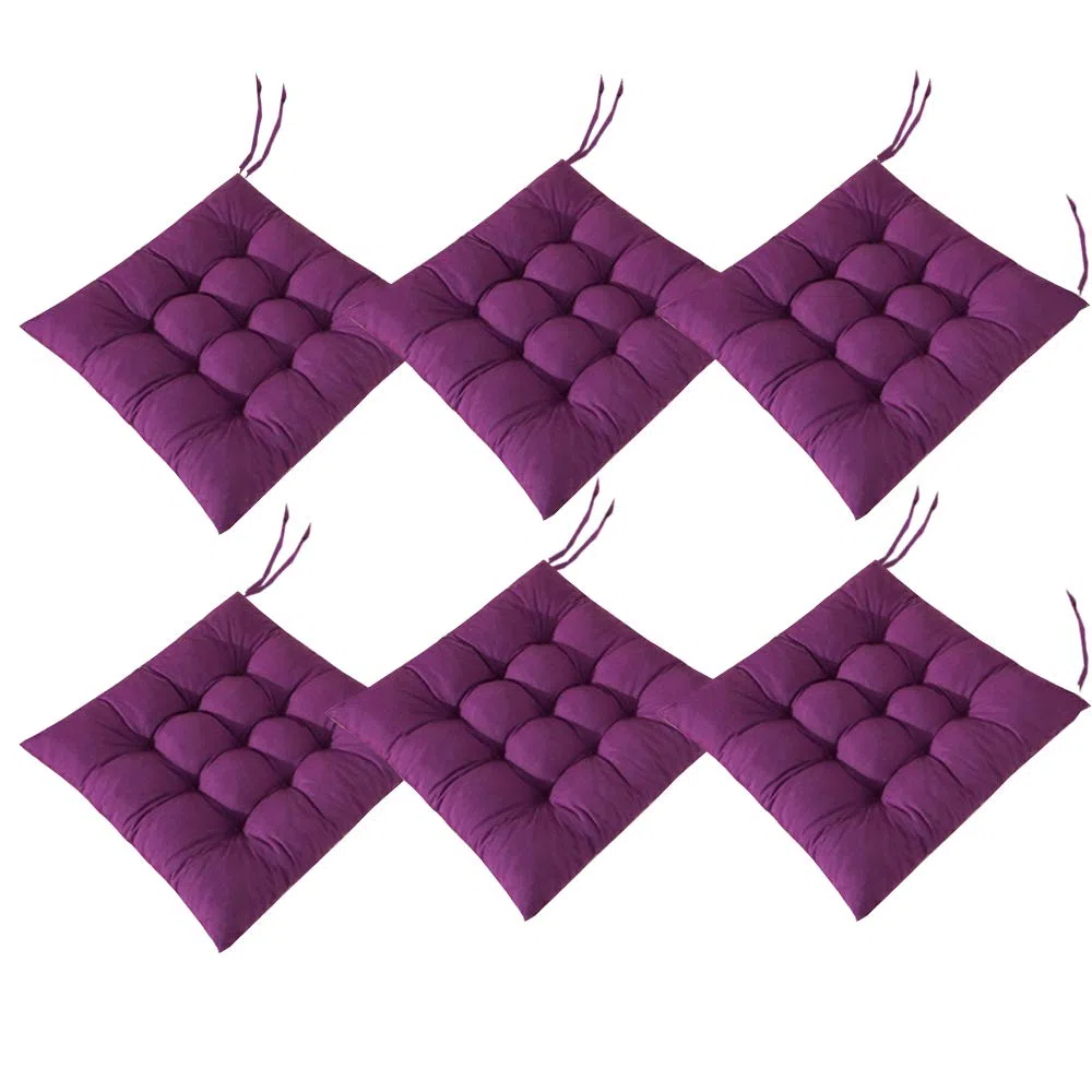 Juego de 6 cojines para sillas de comedor, sillas con lazos, para sillas de comedor, jardín, cocina, oficina, escuela, 40 x 40 cm (morado oscuro)
