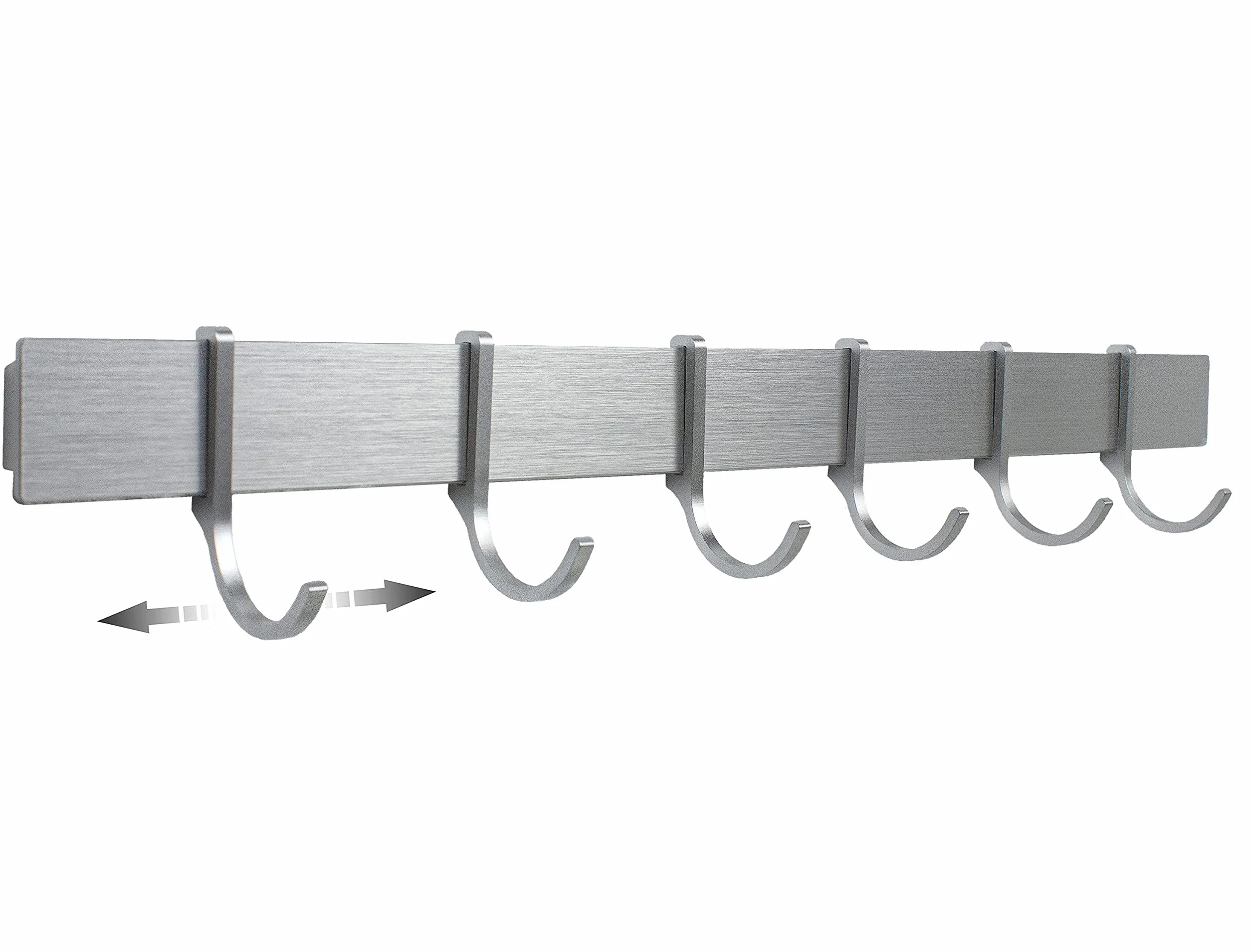 Design Hamburgo Barra de Cocina | autoadhesiva | Colgador de Utensilios y Accesorios | Sin Taladrar | 6 Ganchos Móviles | 40cm | Diseño plateado gris