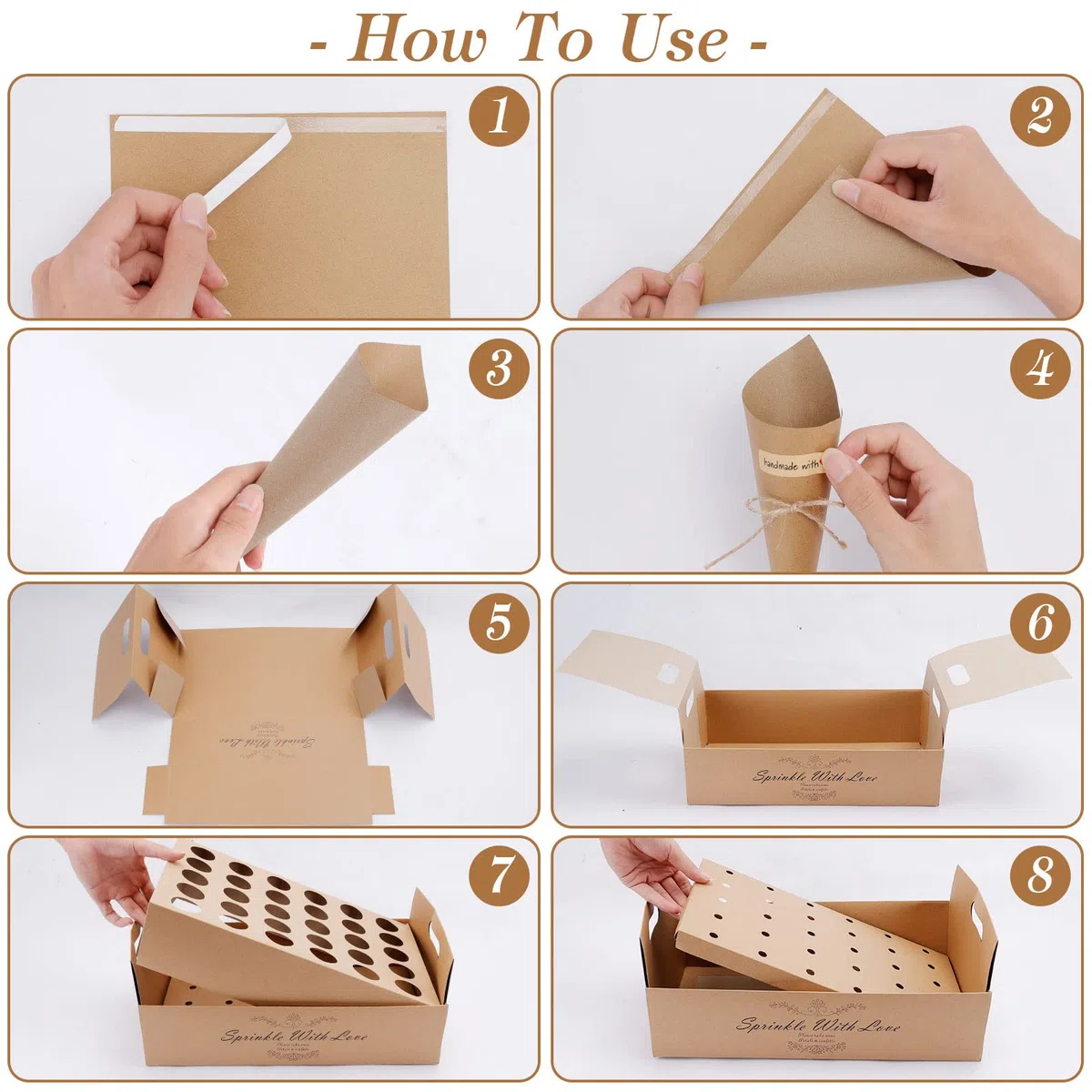 60 Piezas Cucuruchos de Papel Kraft para Bodas, Conos para el Arroz con 2 Caja Soporte para Decoración Fiesta Ceremonia y Contenedor de Pétalos y Confeti