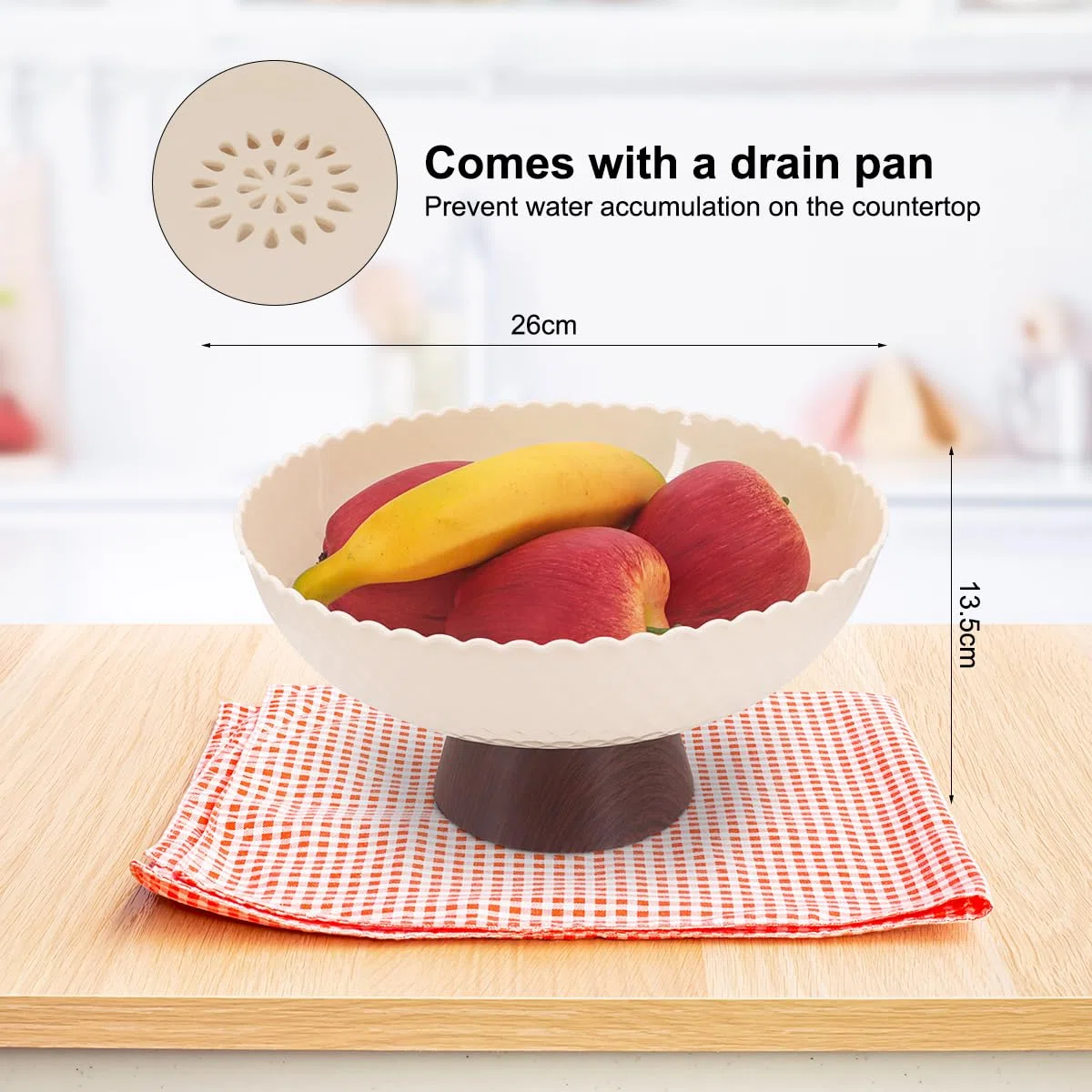 Frutero, cuenco de frutas de plástico, taza decorativa de pedestal de grano de madera, cesta de frutas decorativa, bandeja de almacenamiento de aperitivos (Blanco lechoso)