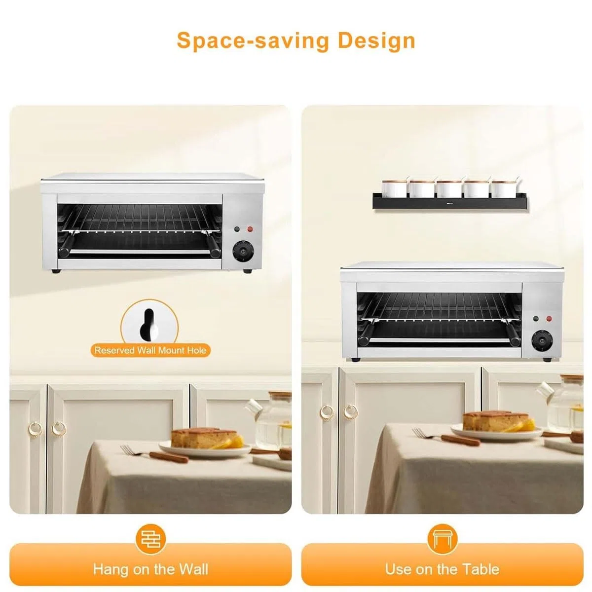 Broiler eléctrico comercial de salamandra, 2000 W, temperatura ajustable, 50 ℃-300 ℃, montaje en pared o encimera para uso doméstico y comercial