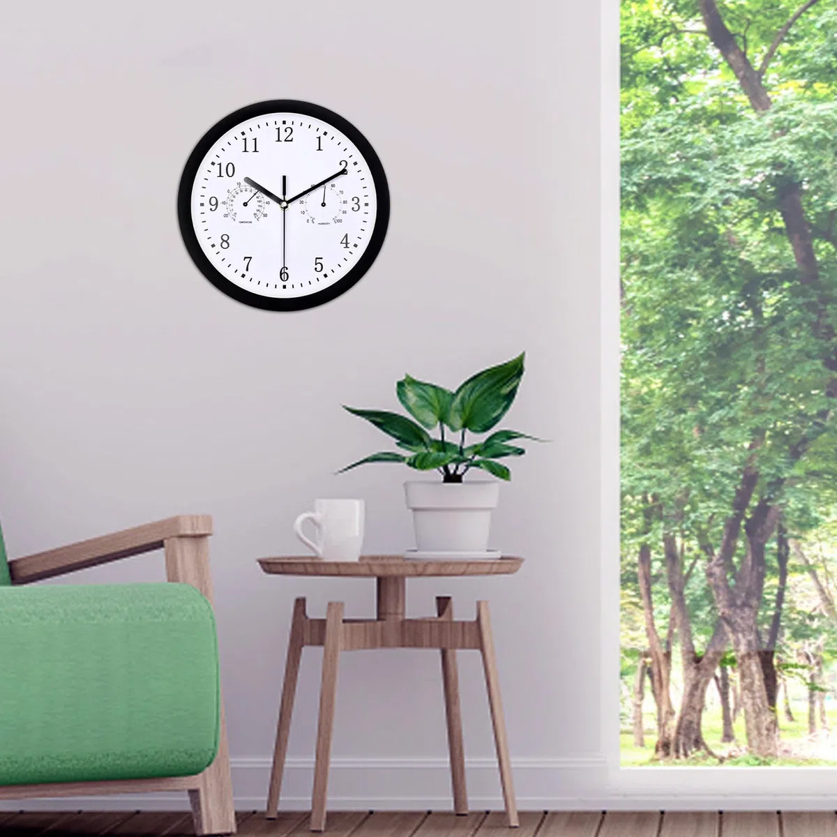 Reloj de pared exterior exterior 25 cm resistente a la intemperie reloj de jardín con termómetro e higrómetro impermeable para terraza, balcón, jardín, decoración del hogar