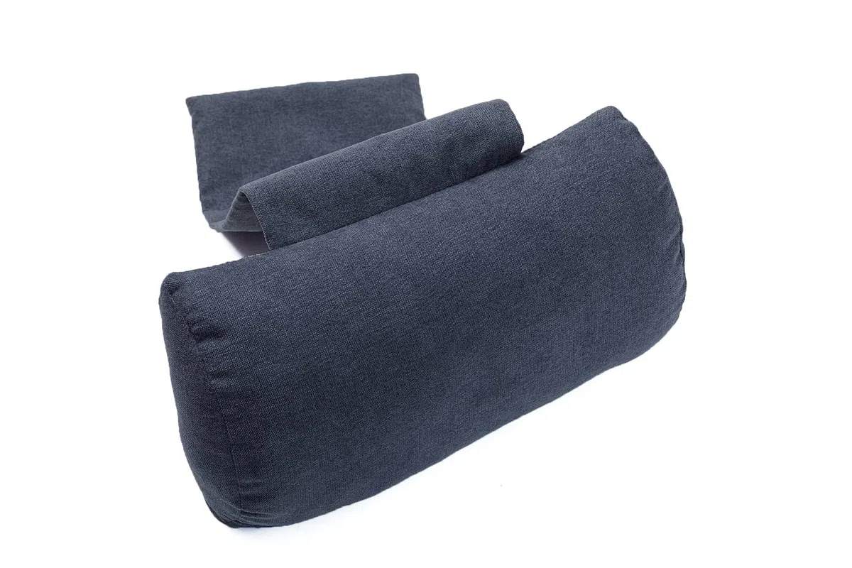 Almohada Confort Cervical para Sillones Reclinables y Sillas, 40cm de Ancho - Almohada Ajustable con Soporte Ergonómico y Contrapeso - Funda Lavable, Transpirable y Suave - Azul/Gris