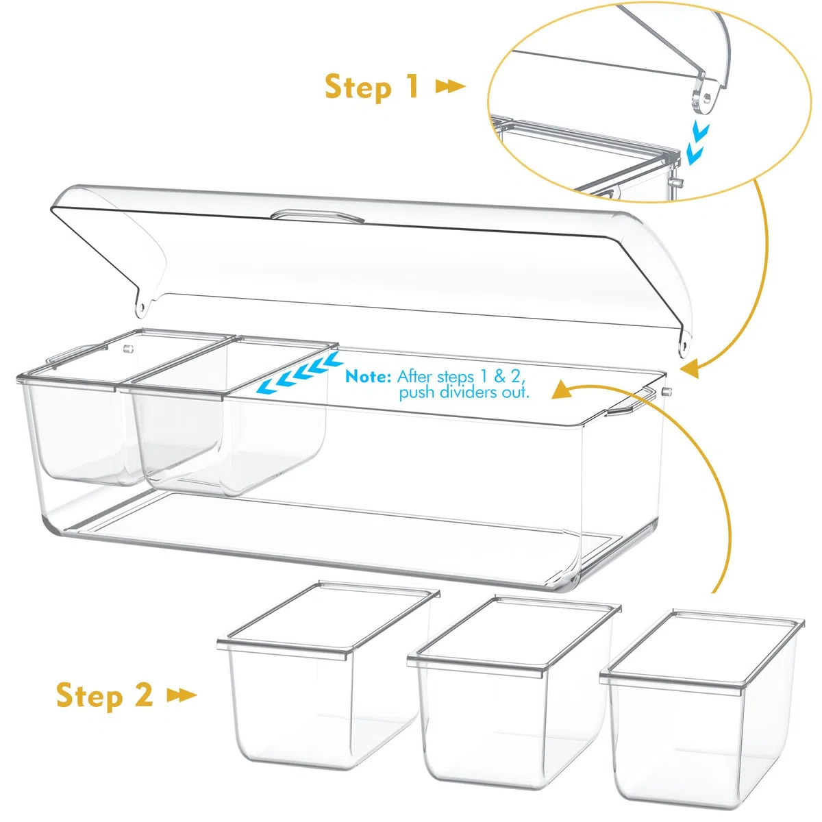 Bandeja de condimentos con vajilla de acero inoxidable, servidor de condimentos refrigerados | Accesorios de barra con 5 cucharas, 5 tenedores y 1 clip con bandejas extraíbles y tapa