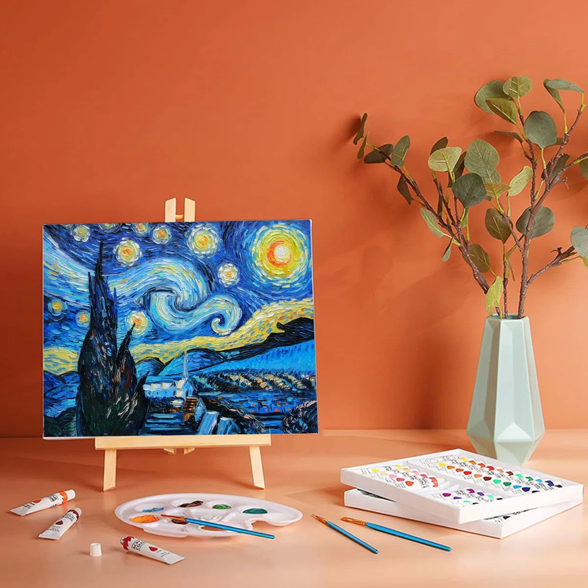 4 caballete de madera, 40 cm, caballete de madera pequeño, soporte de lona, caballete para pintura, arte infantil, artesanía, plegable y altura ajustable