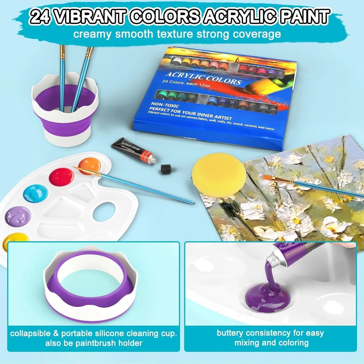Kit de Pintura,Set Pinturas Acrílicas,Paquete de Suministros de Pintura Profesional,Kit Avanzado con Pinceles,Lienzo,Paleta,Espátula & Accesorios,Completo Adultos Niños Principiantes Arte