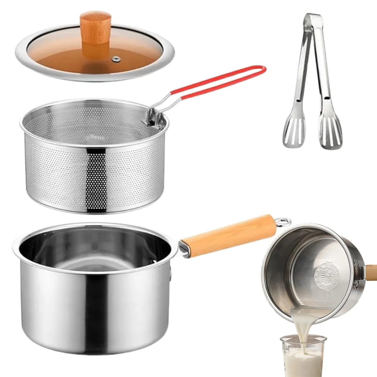 Olla Freidora - Olla De Acero Inoxidable Con Cesta | Freidora Pequeña Con Termómetro | Freidor Con Cesta | Utensilios De Cocina Para Colador De Aceite, Mariscos, Papas Fritas, Pollo, Pescado Y Camaro