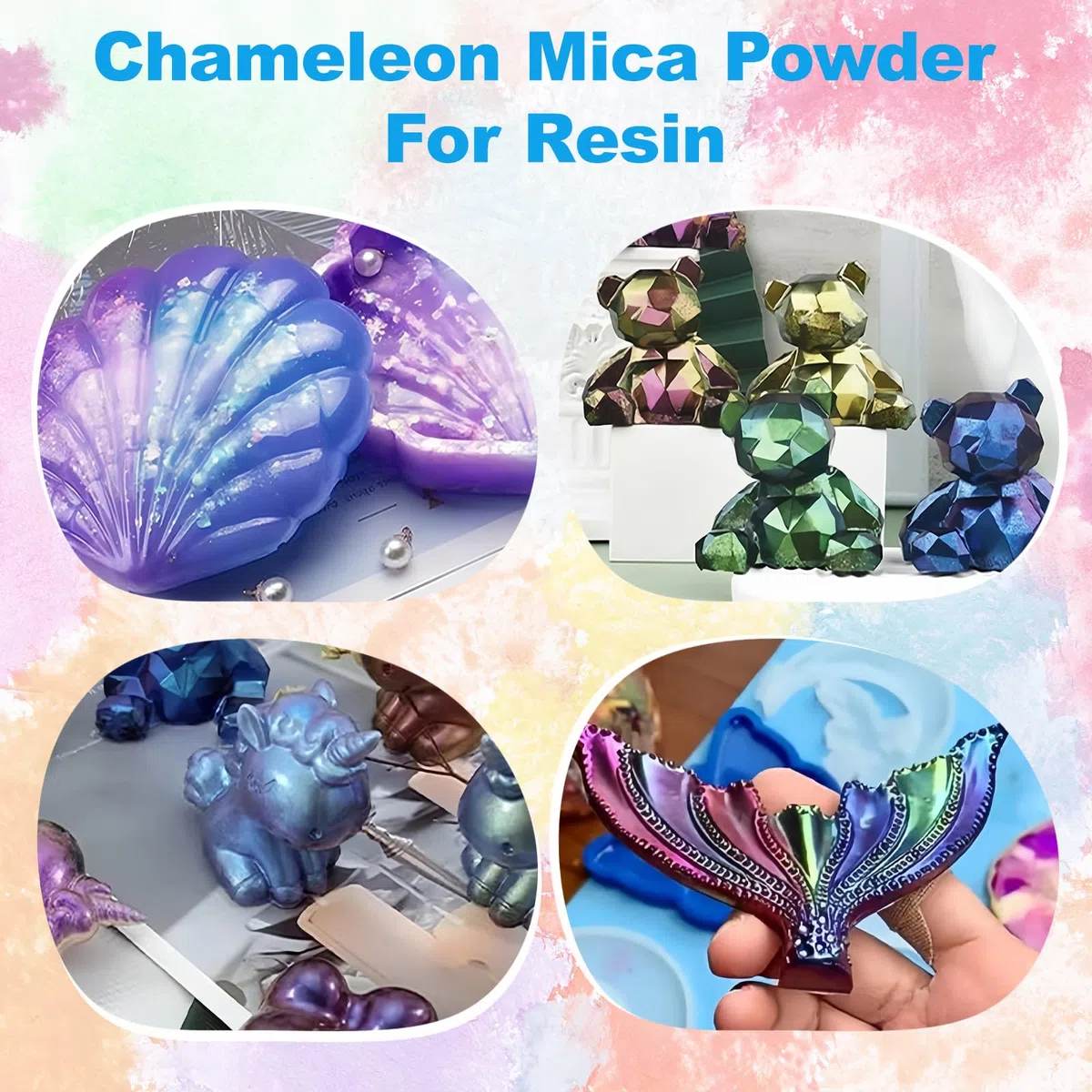 Polvo de Mica Camaleón, 12 Colores x 5g Pigmentos Para Resina Epoxi, Tintes en Polvo de Perla Para Epoxy Resin, Jabón, Velas, Hacer Joyas, Bombas de Baño, Arte Uñas, Limo, Conjunto A