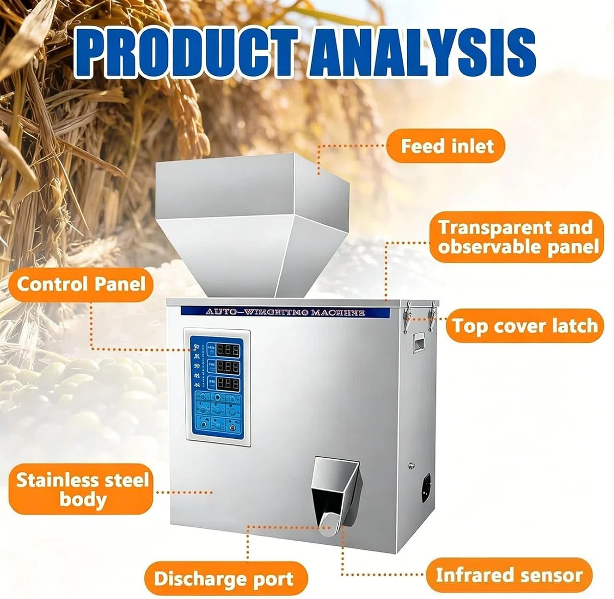 Máquina de llenado de gránulos, dispensador automático de Polvo con pesaje Inteligente, 3 velocidades, Acero Inoxidable Apto para Uso alimentario, Ideal para pequeños talleres.