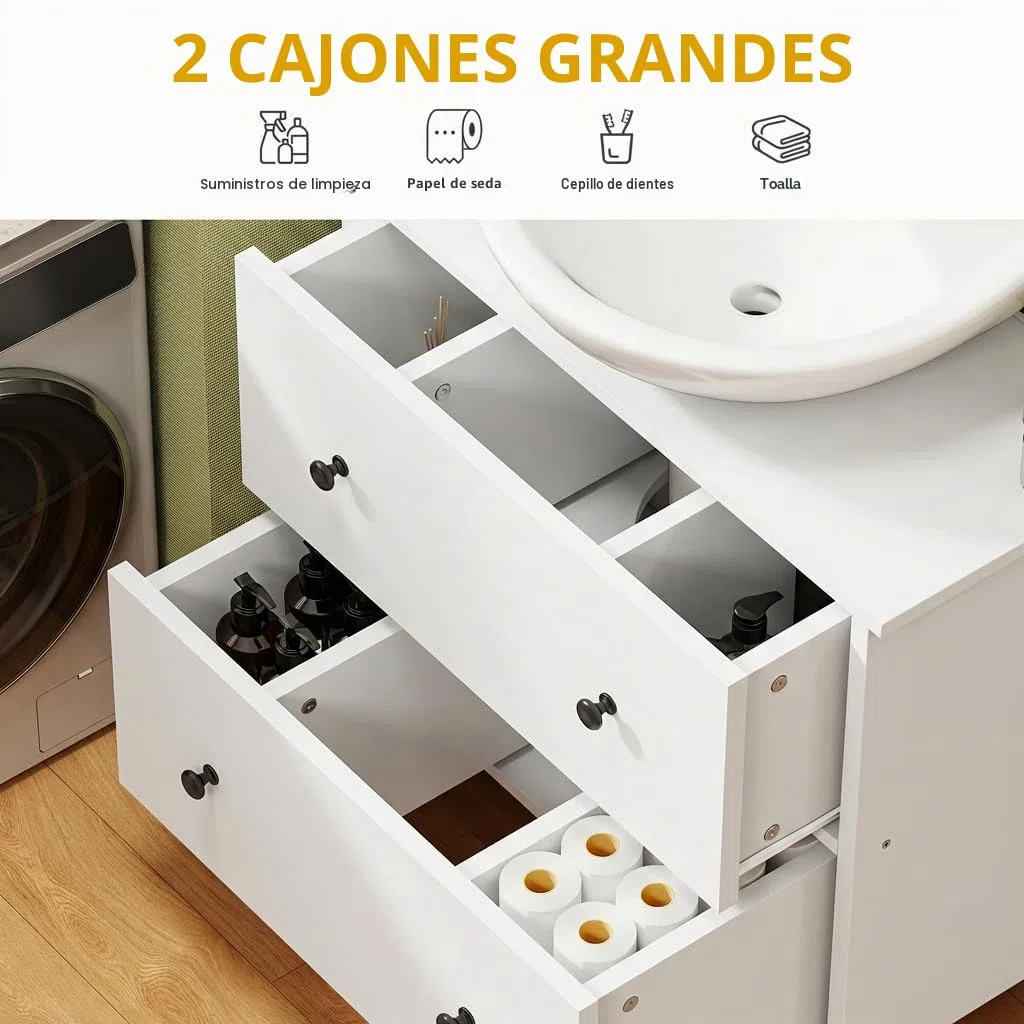 YITAHOME Mueble de baño montado en la Pared Debajo del Lavabo, Almacenamiento de baño con 2 cajones, Armario de Almacenamiento de Papel higiénico, Mueble de tocador, 60 x 30 x 50 cm para baño pequeño