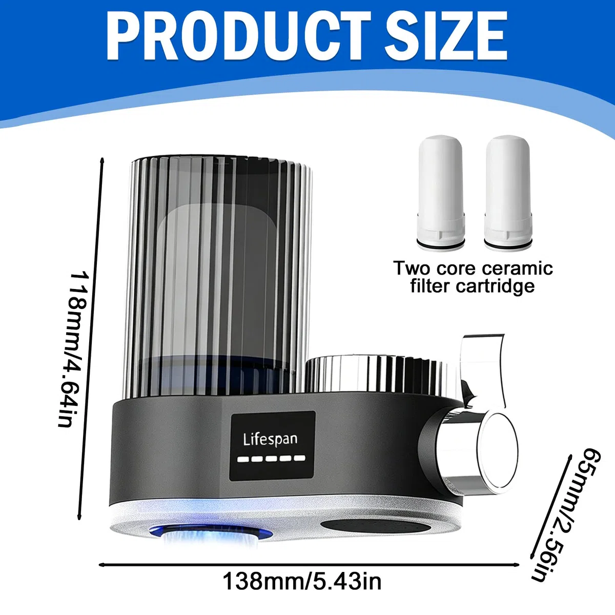 Filtro de agua para grifo con indicador LED, filtro de agua potable, elimina el cloro, metales pesados, esterilización UV, filtro de agua del grifo (con 2 filtros) para cocina, viajes, mascotas
