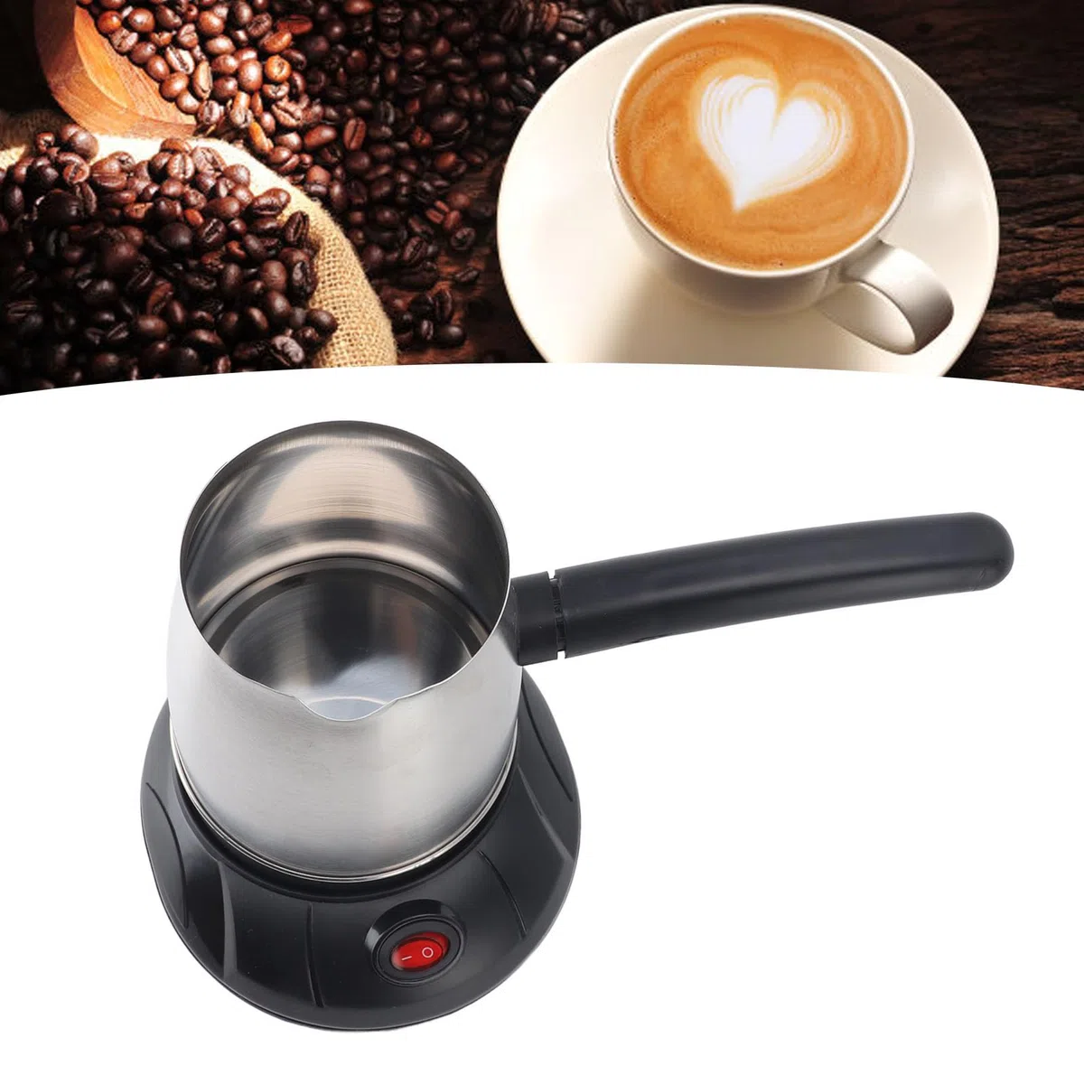 Cafetera Turca Eléctrica de Acero Inoxidable, 600W, 500ML, con Grande Extraíble para Uso Familiar, Enchufe Europeo de 220V