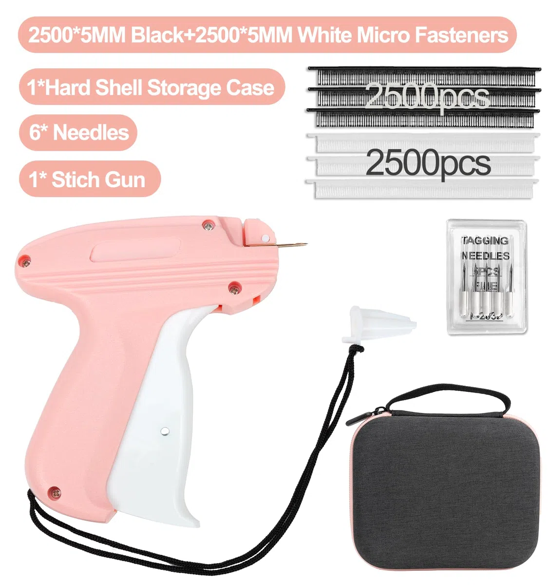 Stitchy Quick Clothing Fixer, Mini Stitch Gun para ropa con 6 agujas de repuesto y 5000 fijaciones de 0,19 pulgadas, kit de pistola de etiquetas Stitchy para ropa para costura, acolchados, dobladillos