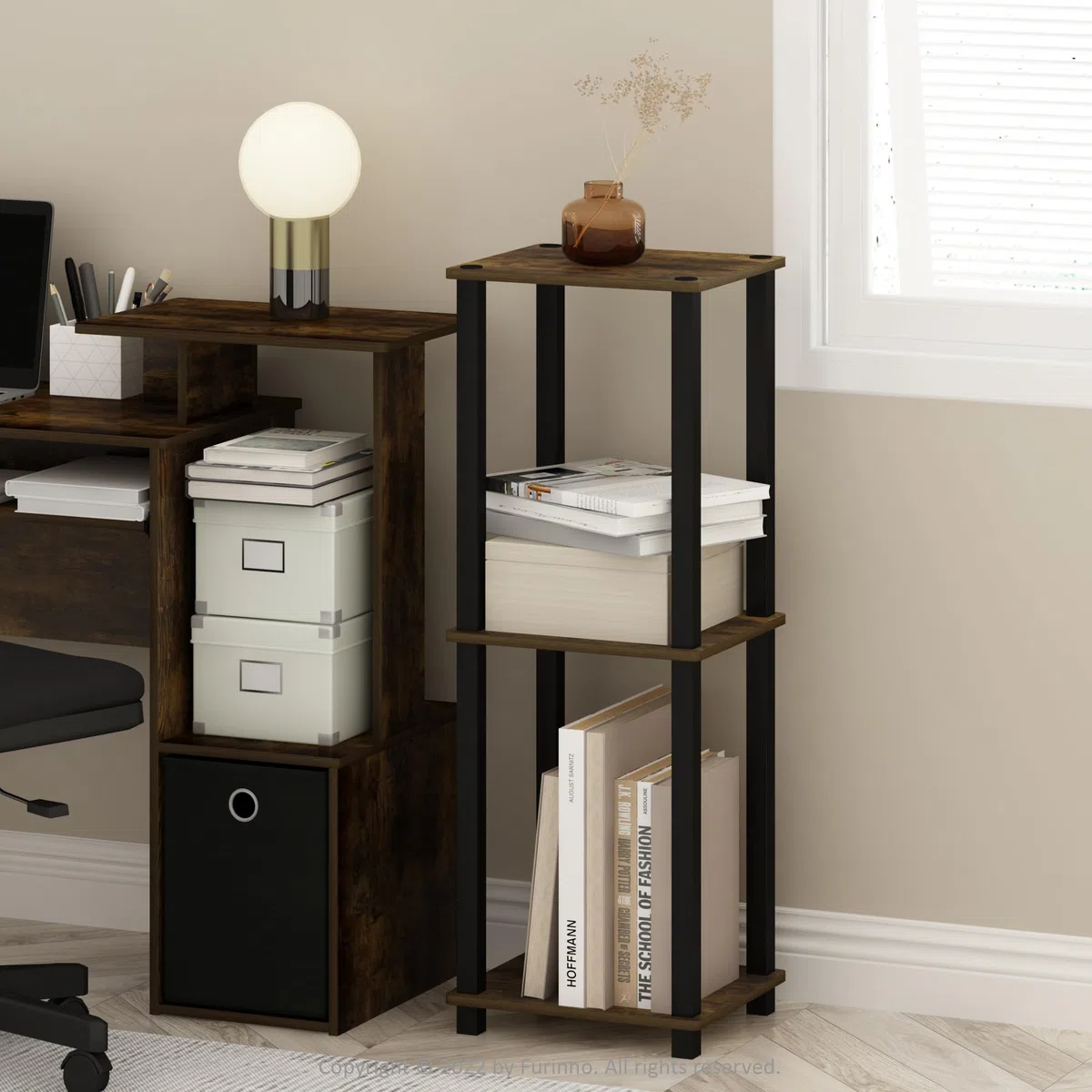 Furinno Simplista Mesa Auxiliar, Engineered Wood, Amber Pine/Black, One Size, 2 Unidades