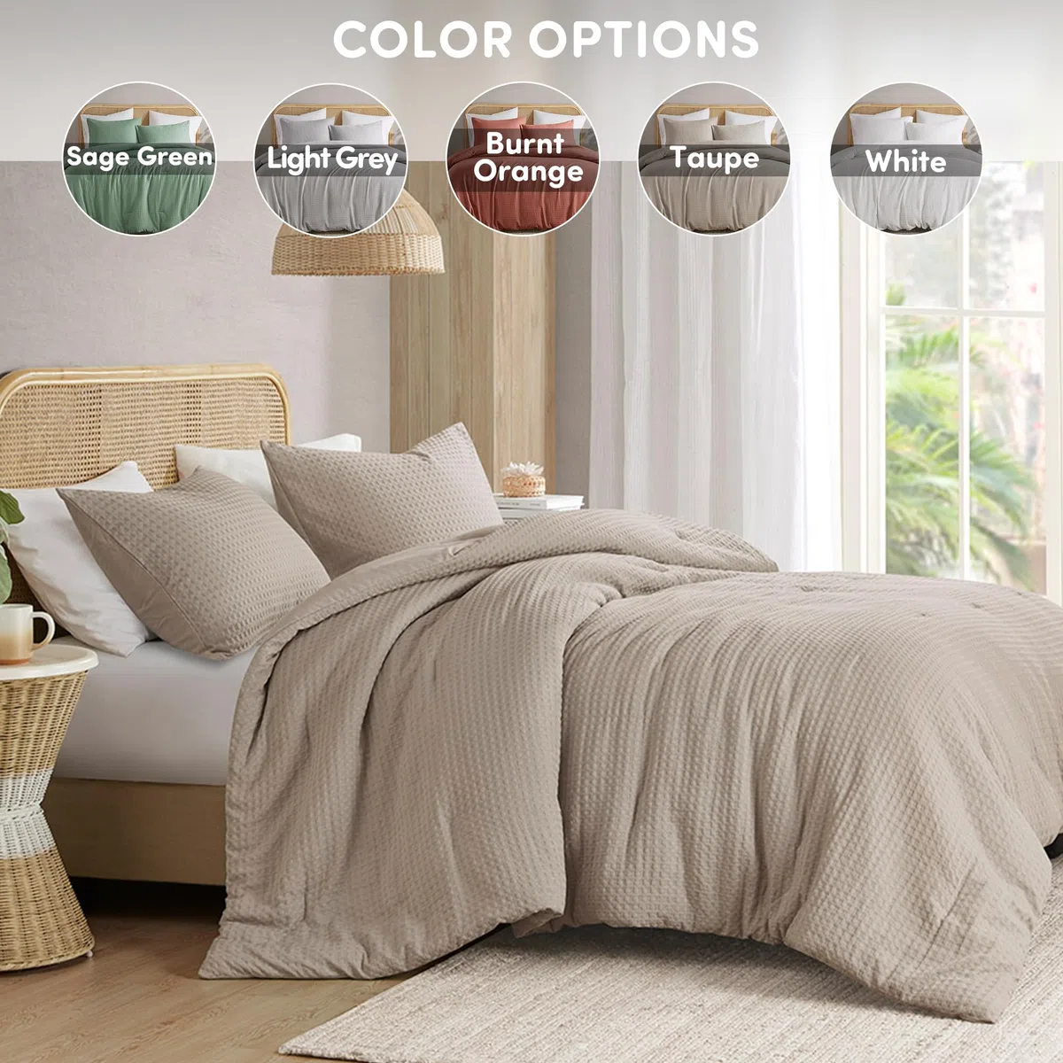 Comfort Spaces Juego de edredón tamaño Queen, Juego de edredón de 3 Piezas de Tejido Transpirable de Punto gofre, edredón Moderno y Bohemio de Granja, Juego de Cama Queen de Microfibra para Todas Las