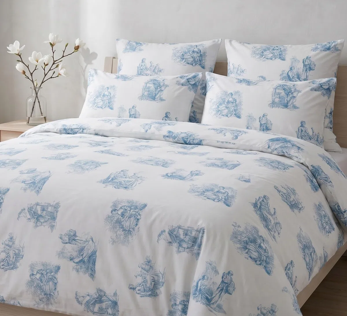 Toile de Jouy - Juego de ropa de cama (200 x 200 cm y 2 fundas de almohada de 65 x 65 cm)