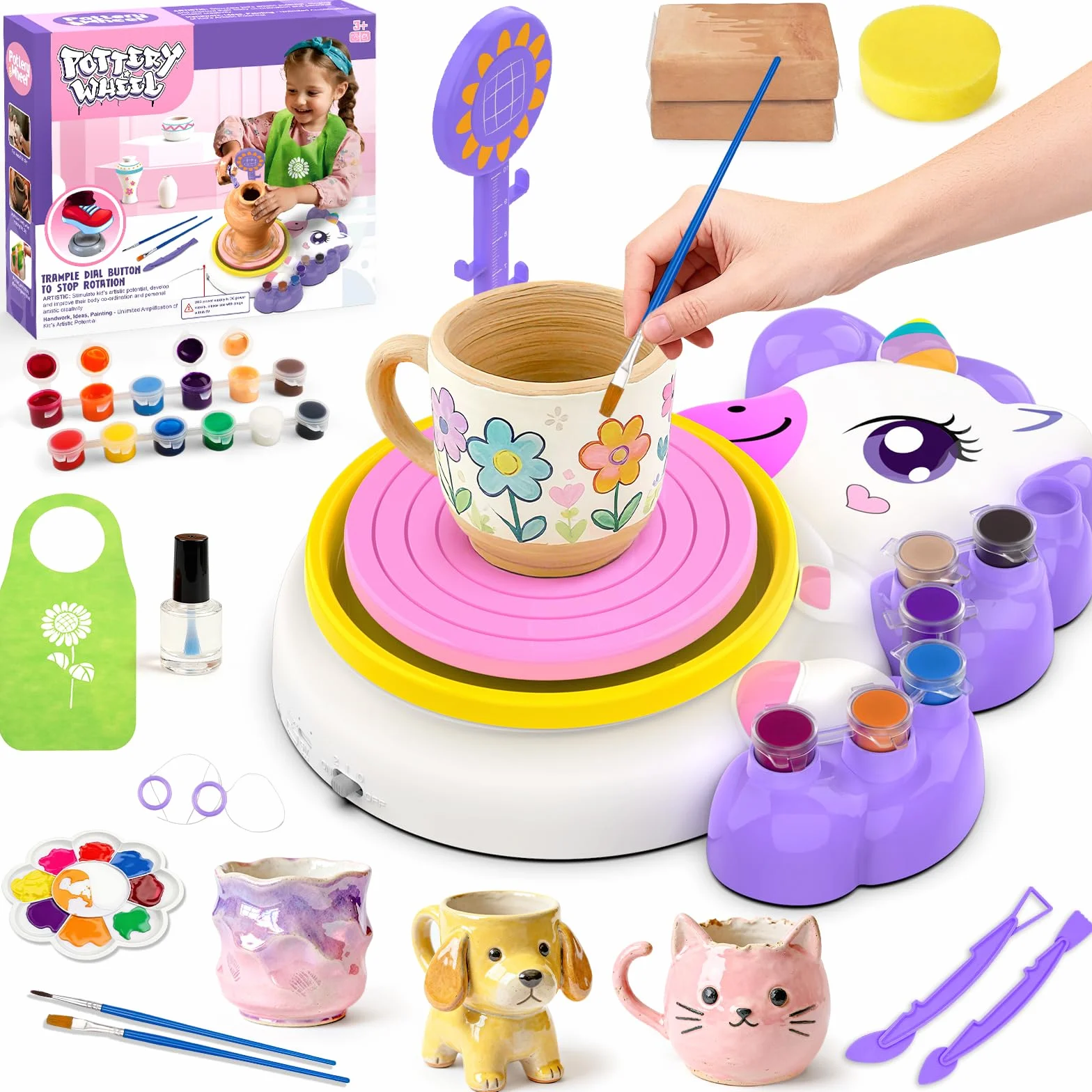 Kit de Cerámica Juguete para Niños de 6 a 10 Años, Torno de Alfarería Eléctrico con Arcilla de Secado al Aire, Pedal Independiente y Herramientas, Juego de Manualidades para Niña, Regalo Educativo