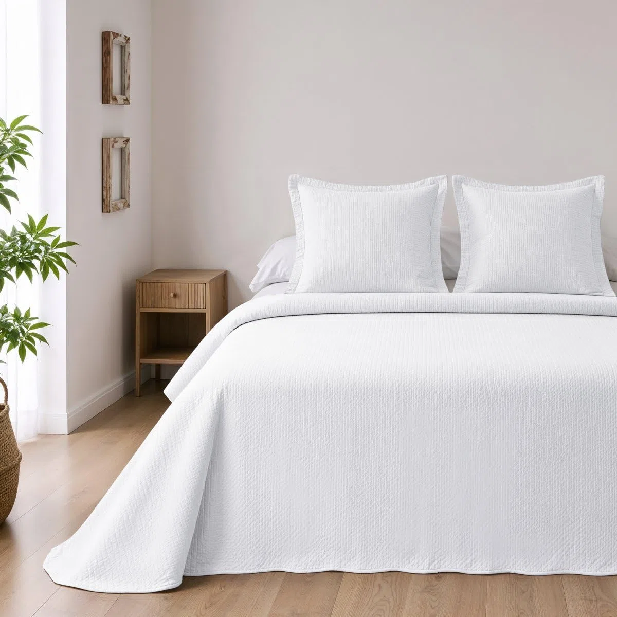 BOHEME | Colcha Reversible de Microfibra Blanca para Cama de 150 | + 2 Fundas de Cojín | 250x270 cm | Ligera y Transpirable | Ideal para Entretiempo