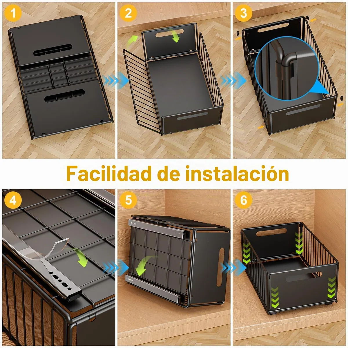 2 Piezas Cajón Telescópico Cajón de Cocina Extensible Desplegable Organizador De Gabinete Extraíble Fijo con Nano Película Adhesiva Cesta Deslizante para Cocina Sin Taladrar ni Clavar, L25*A38*H19 cm