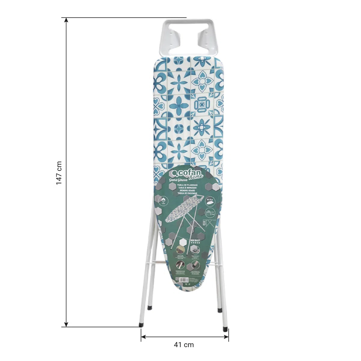 Cofan Tabla de Planchar Pequeña | Altura Regulable | Patas Antideslizantes | Funda 100% algodón | Medidas: 110 x 32 cm | Tabla Cerrada 147 x 41 cm