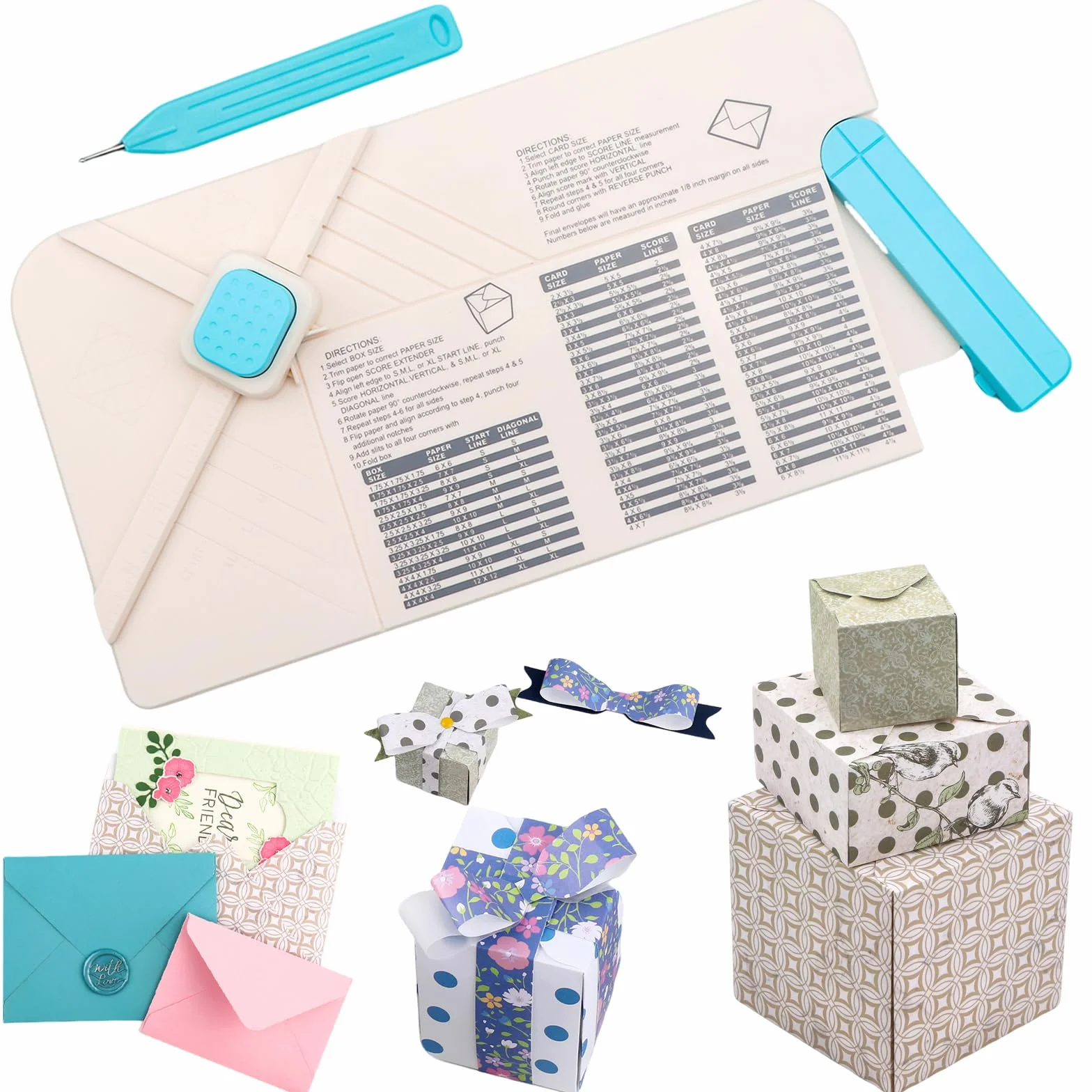Tablero de perforación de sobres, 3 en 1, lazos, caja de regalo, tablas de perforación para manualidades, sobres de álbumes de recortes, tablero de perforaciones con bolígrafo de hendidura para