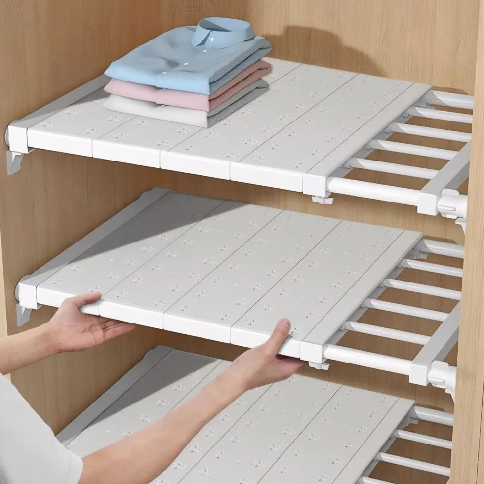 Estante ajustable para armario, estantes para armario, estantería sin necesidad de taladrar, sistema de organización de armario, estantería telescópica para armario, armario, cocina, baño (38