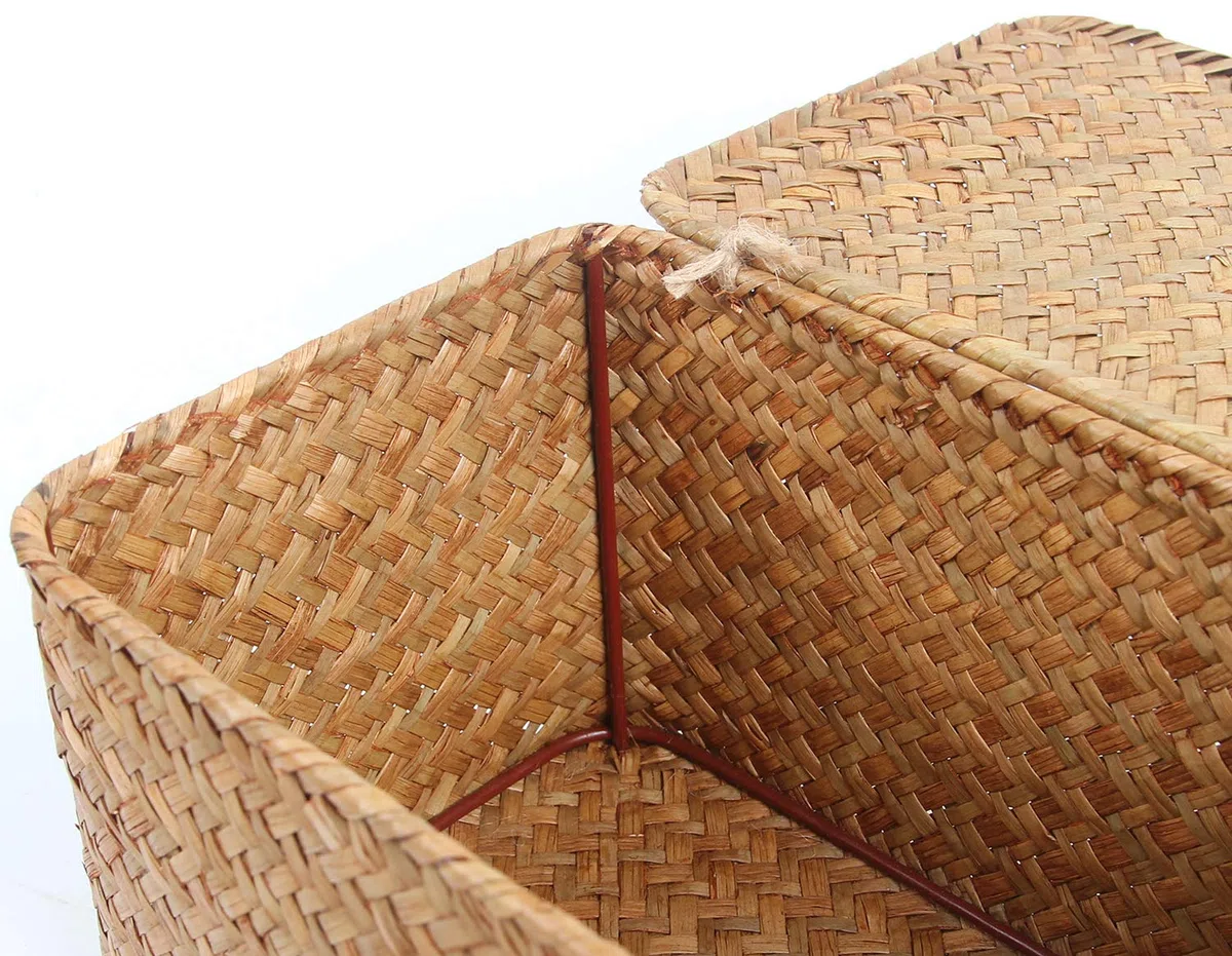 FEILANDUO - Juego de 3 cestas con tapas pequeñas tejidas a mano para almacenamiento de agrasos marinos mini cesta de escritorio organizador de maquillaje contenedor multiusos (Pequeño, Naturales)
