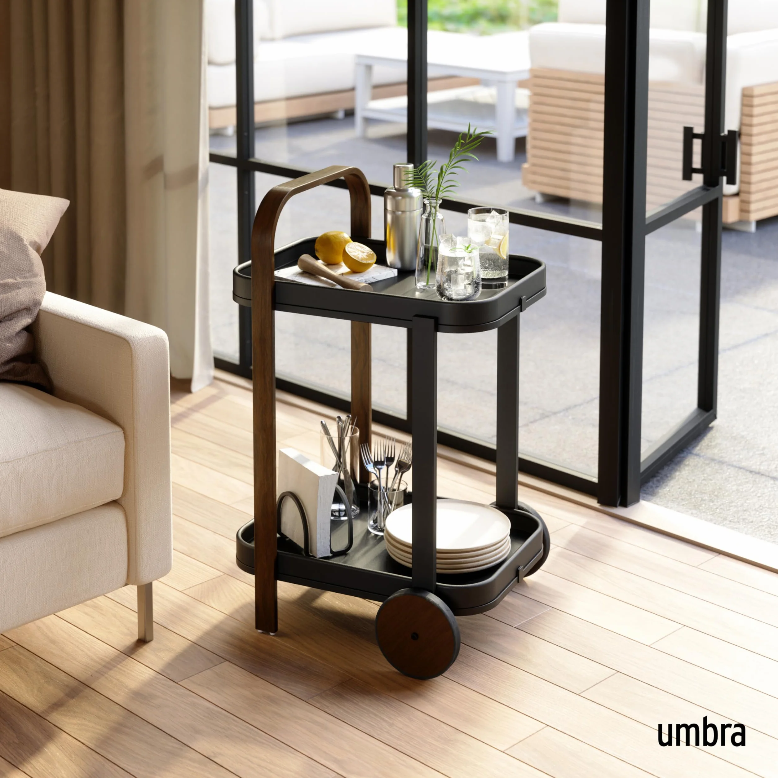 Umbra Bellwood Carrito de bar y servicio, Negro/Nogal