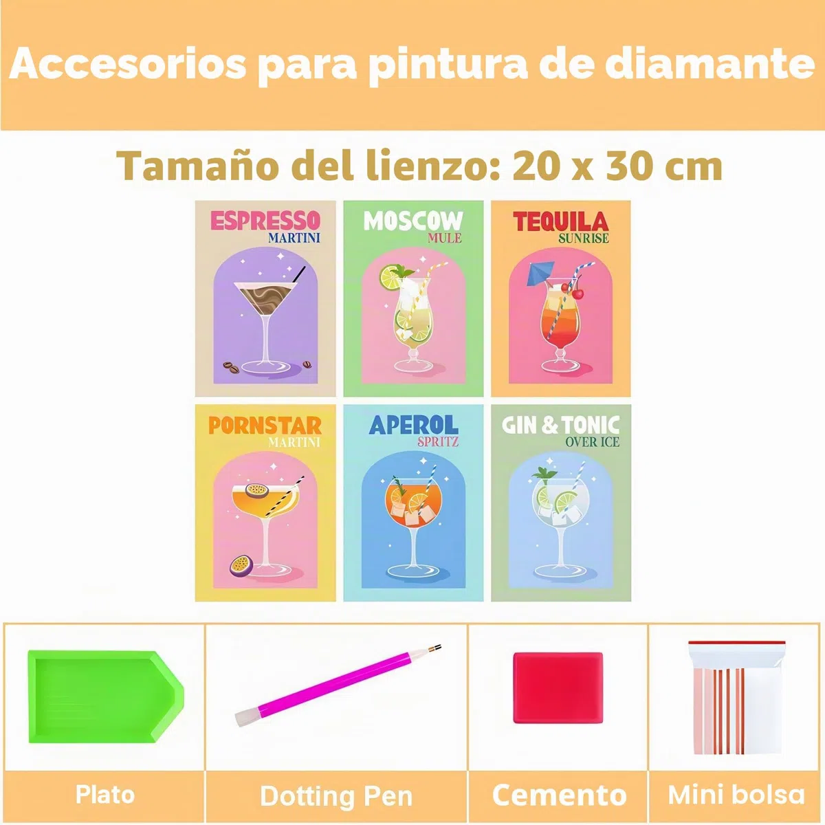 Bellatoi 6 Pcs Diamond Painting Cocktail, 5D Pintura de Diamante para Adultos y Niños, Cuadro Diamantes para Decoración de Dormitorio y Sala de Estar