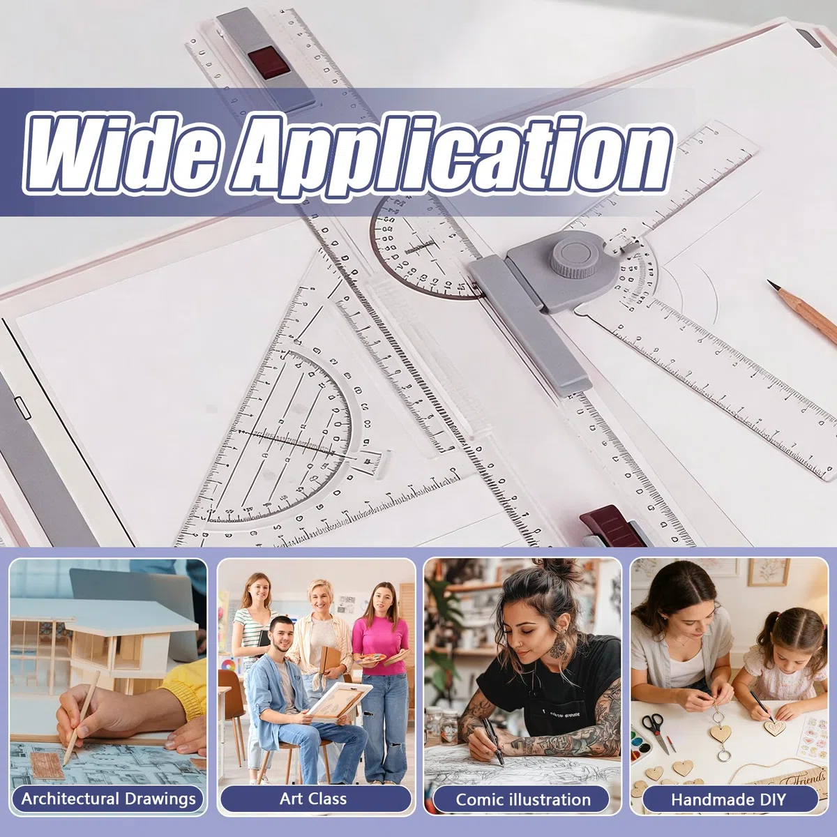 Tablero De Dibujo DIN A3, Con Regla Paralela Y Transportador Set De 6 Piezas Multifuncional Con Pinza Para Papel Regla Y Soporte Ajustable Para Dibujo Técnico Escuela Y Oficina