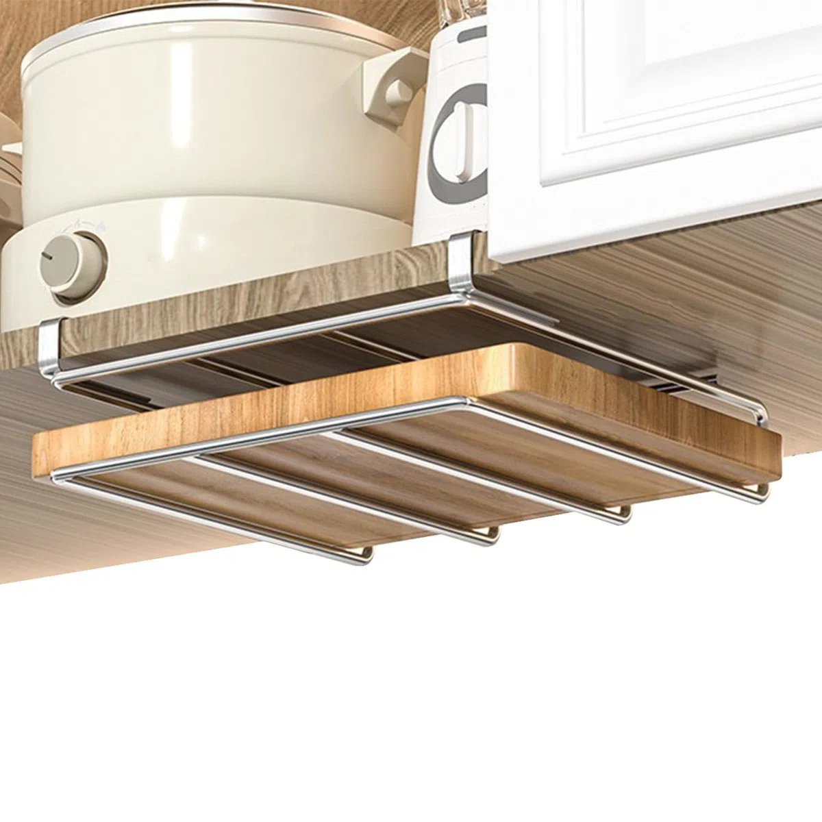 Soporte para tabla de cortar debajo del gabinete, soporte para tabla de cortar debajo del gabinete, soporte multifuncional para tabla de cortar con gancho para puerta de armario, utensilios de cocina