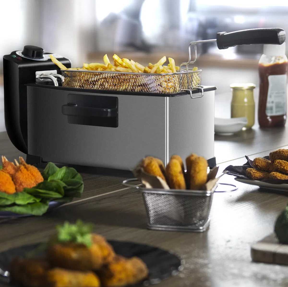 Cecotec Freidora Eléctrica de 3L Cleanfry 3 L. 2000W, Acero inoxidable, Filtro OilCleaner, Cuerpo, Cubeta, Tapa y Cestillo de Acero Inoxidable, Tapa con Ventana y Filtro Antiolores