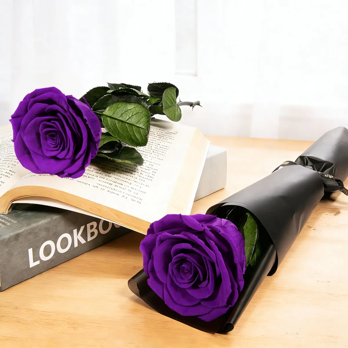 Yamonic Rosa Eterna Regalos Mujer, Rosa Eterna Natural Preservada Regalo Cumpleaños Mujer,Flores Preservadas con Tallo Regalo Navidad San Valentín Rosa Dia de la Madre
