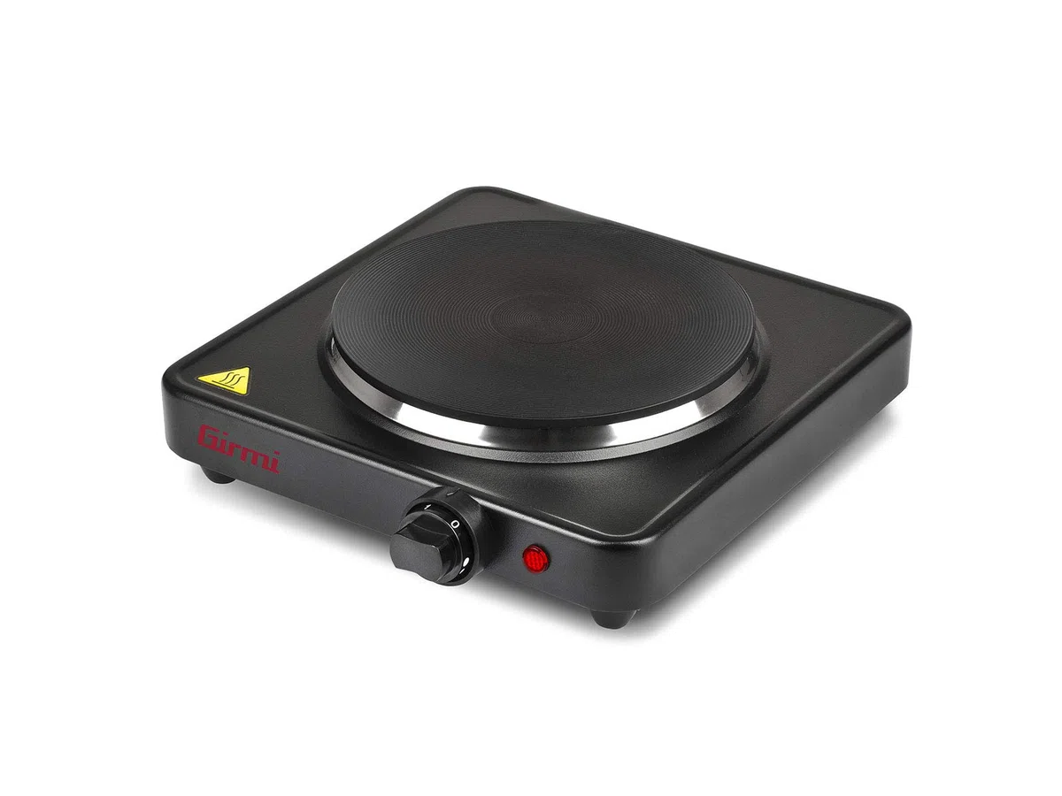 Girmi PE26 Hornillo eléctrico, 1500W, 5 niveles de temperatura, Placa de Hiero fundido, Luz de encendido, Negro