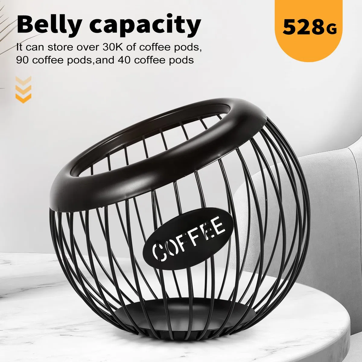 Organizador de estante para café, soporte para tazas K y café espresso con gran capacidad, cesta de almacenamiento para cápsulas de café de metal