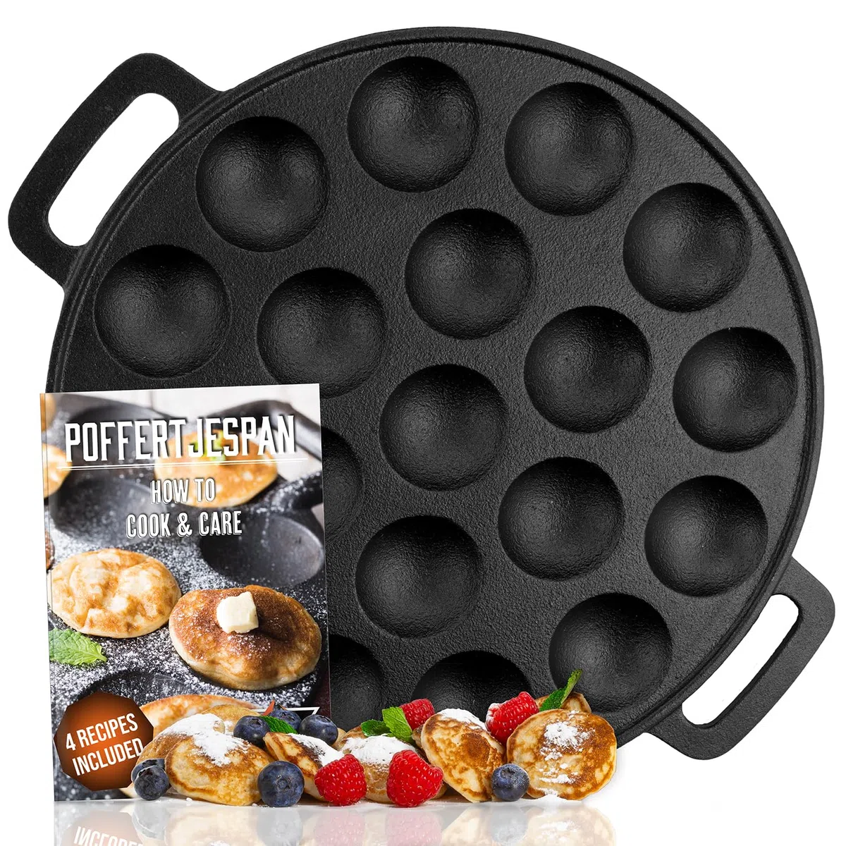 IRONO Sartén de Hierro Fundido para Mini Panquecas - Panquequera Pancakes - Sarten 19 Mini Panqueques, Poffertjes, Crepes,Tortitas