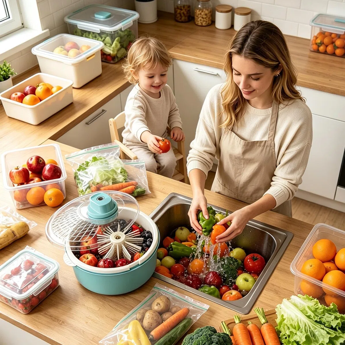 Generisch Spinner Automático Y Portátil Bayas Tazón | Limpiador de frutas para ensaladas, bayas, fresas, cerezas, uvas, hogar, camping, picnic