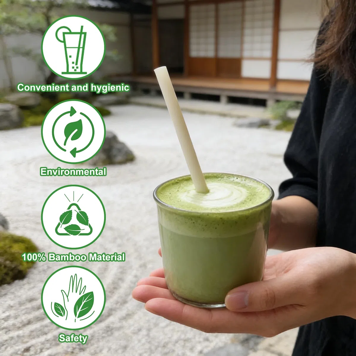 12 mm de Extra Ancha Pajitas de Fibra de Bambú, 200 Biodegradables Bambú Pajitas de Bubble Tea | Pajitas Desechables con Gran Apertura | Para té Boba, Jumbo, Batidos de Leche y Batidos