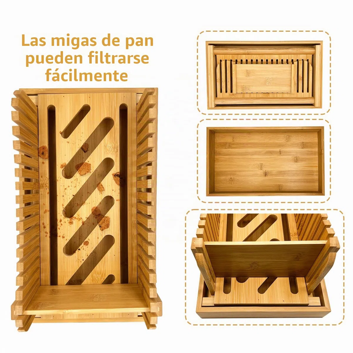 Cortadora de pan plegable de madera de bambú de 35 × 20 cm, grosor compacto y ajustable, con bandeja para migas - Grosor de 3 rebanadas para pan