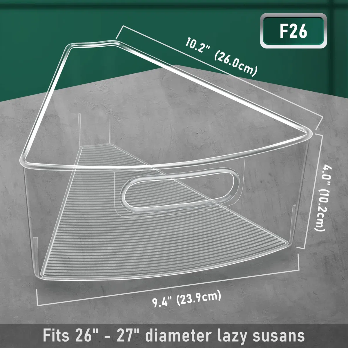 JEISSLIA Lazy Susan - Contenedores organizadores de gabinete, 10.2 x 9.4 x 4 Pulgadas, Almacenamiento de gabinete de Cocina de plástico Transparente, cuña de 1/8, Apto para Alimentos, sin BPA, con